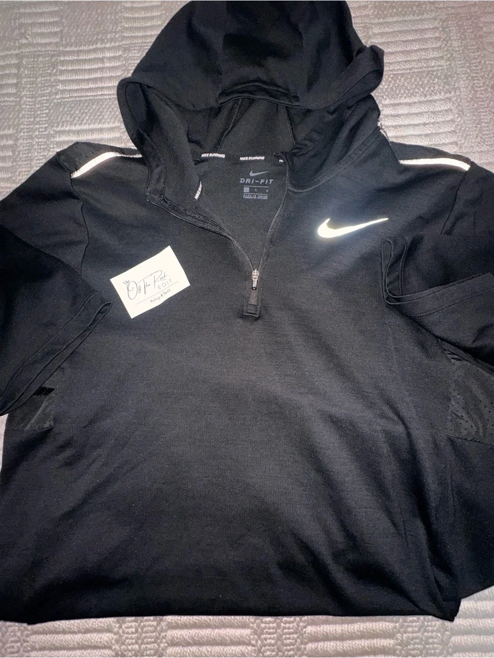 Nike Men’s Black Dri-FIT running tee quarter zip with hood